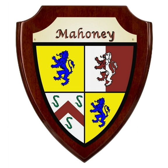 Mahoney Irish Coat of Arms Shield Plaque - Rosewood Finish