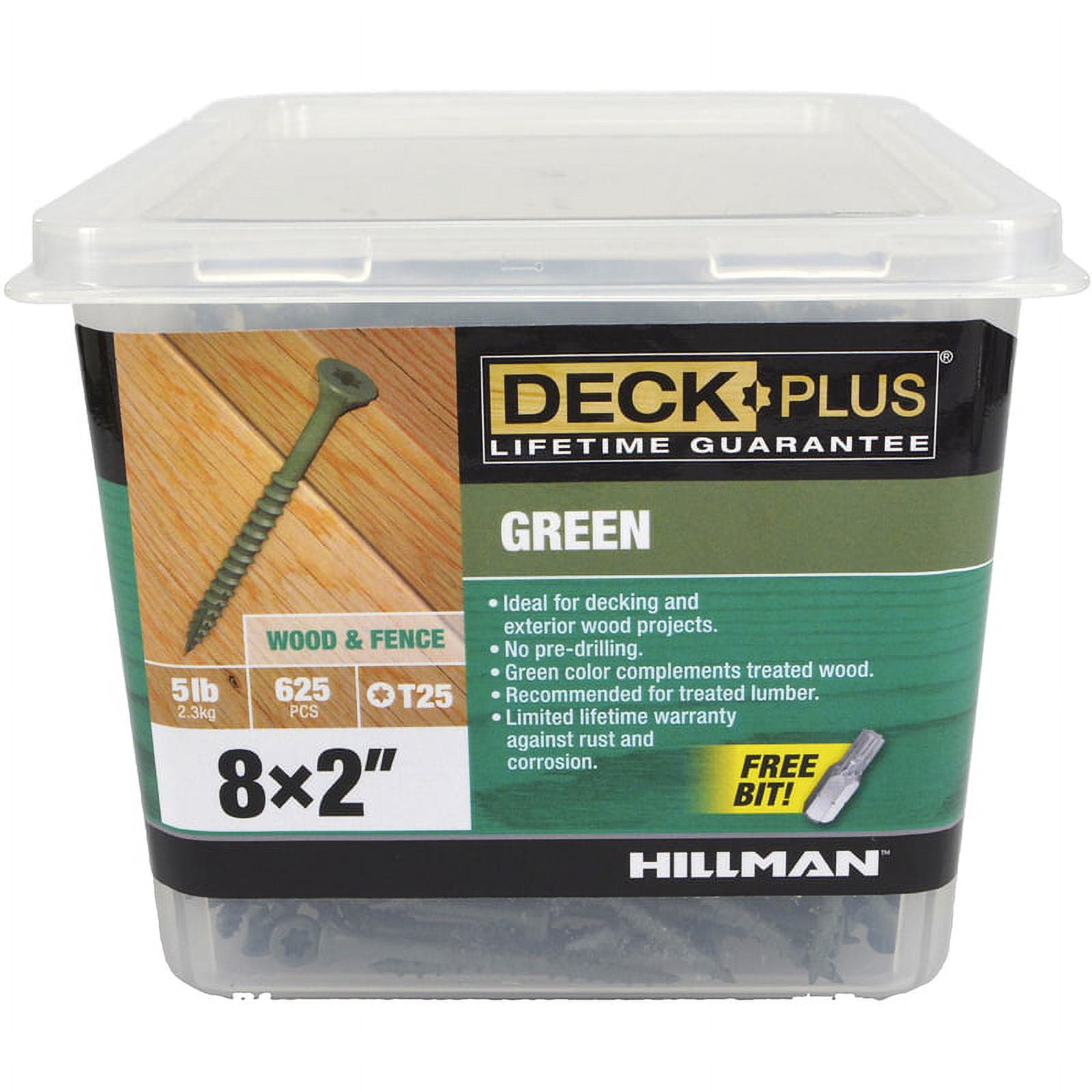 Deck Plus Exterior Green, Wood Screws, Steel, Self-Drilling, (#8 x 2"), 5lb Box