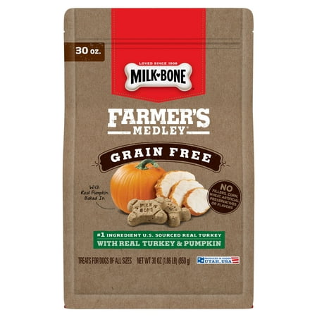 Milk-Bone Farmer’s Medley Grain Free Dog Treats with Turkey & Pumpkin, 30-Ounce Bag
