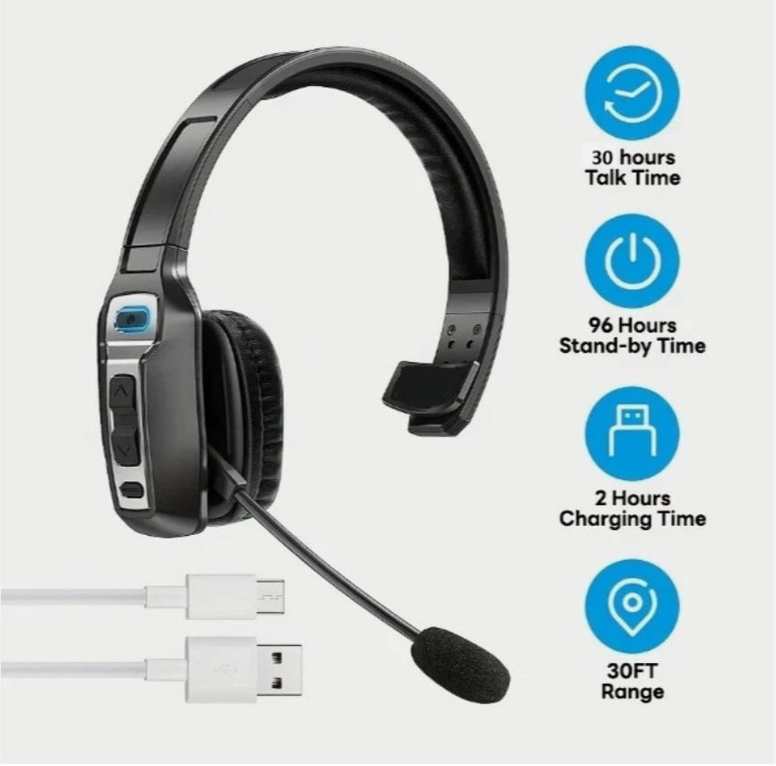 AI Noise Cancelling Trucker Headset Wireless Bluetooth 5.2 with Microphone, 60H Battery, Dual Device Connection for Phone, PC, Laptop, Call Center
