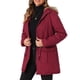 thumbnail image 4 of Chaqueta de parka de invierno para mujer Allegra K, abrigo acolchado largo, cálido, a prueba de viento, con capucha de piel sintética, 2XL, rojo oscuro, 4 of 6