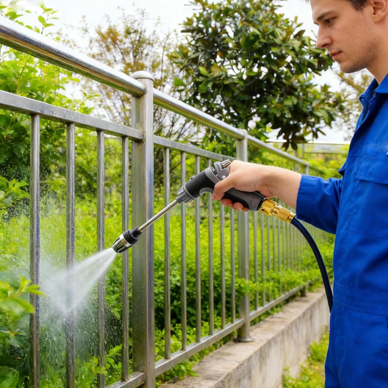 High Pressure Hose Nozzle with 3 Spray Modes Foam Bottle 360° Rotating Garden Hose Spray Nozzle, Stainless Steel Watering Wand for Car Wash, Patio, Driveway & Outdoor Cleaning (Black, with Soap Di  P
