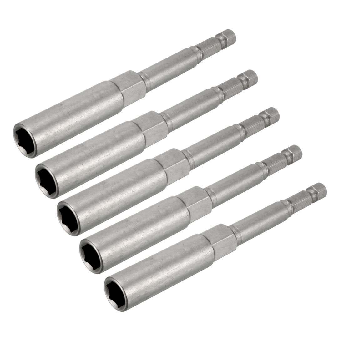 1/4" Hexagon Shank 8mm Socket 100mm Long Hex Nut Drivers Bits Gray 5pcs