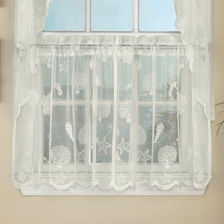 Reef Marine Knitted Lace Kitchen Curtains 24 36 Tier Pair 38