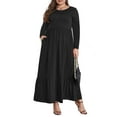 thumbnail image 6 of Mengpipi Women's Plus Size Casual Long Sleeve Crewneck Dress Flowy Tiered Loose Maxi Dress with Pockets 1X-5X, 6 of 6
