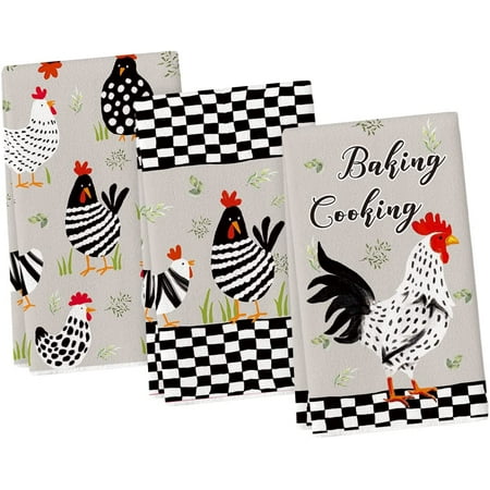 

Geometric Grid Baking Cooking Chickens Kitchen Towels Dish Towels 18x26 Inch Seasonal Leaves Decoration Hand Towels Set of 4