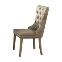 Acme Leatherette Wooden Side Chair with Button Tufted Curved Back, Set of 2 Saltoro Sherpi Indoor
