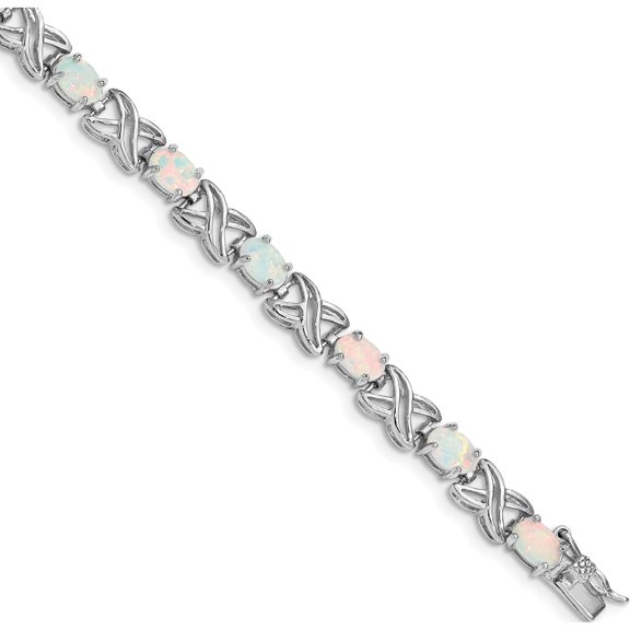 Sterling Silver Rhodium Plated 8.5 Inch Created Opal Xo Bracelet (8.5 X 6) Made In China qx522cp