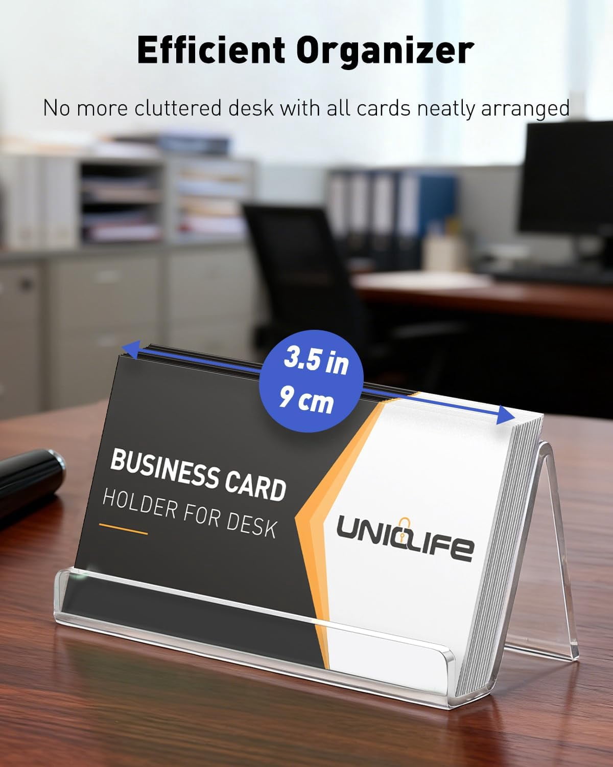 4 Pack Acrylic Business Card Holder for Desk, 3.5" x 1.9" 2", Clear Horizontal Display Stand, Desktop Organizer Office, Index Holder, 50 Capacity