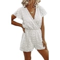 thumbnail image 1 of Women's Rompers-Summer Deep V Neck Wrap Floral Polka Dot Short Sleeve Beach Short Jumpsuit, 1 of 3