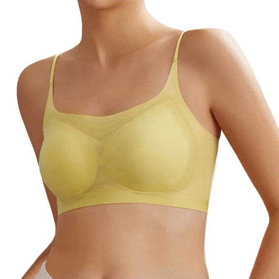 Soft Bra Without Underwire, Ultra Thin Seamless Summer Zero Feel Comfort Bra Padded Bralette Push Up Soft Non-Wired Bustier Breathable Bra for Sleeping Yoga(Label XL=US SizeL Yellow)