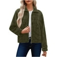 thumbnail image 2 of Womens Fleece Jacket Fuzzy Long Sleeve Short Winter Coats Sherpa Jacket Outerwear with Pockets Army Green XXL, 2 of 7