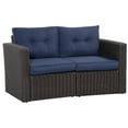 thumbnail image 2 of Outsunny 2 Piece Patio Wicker Corner Sofa Set, Outdoor PE Rattan Furniture, with Curved Armrests and Padded Cushions for Balcony, Dark Blue, 2 of 9