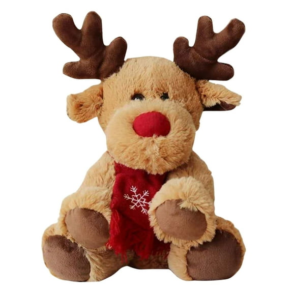 Christma Baby Stuffed Animal Deer with Antlers and Red Scarf Christmas Toy