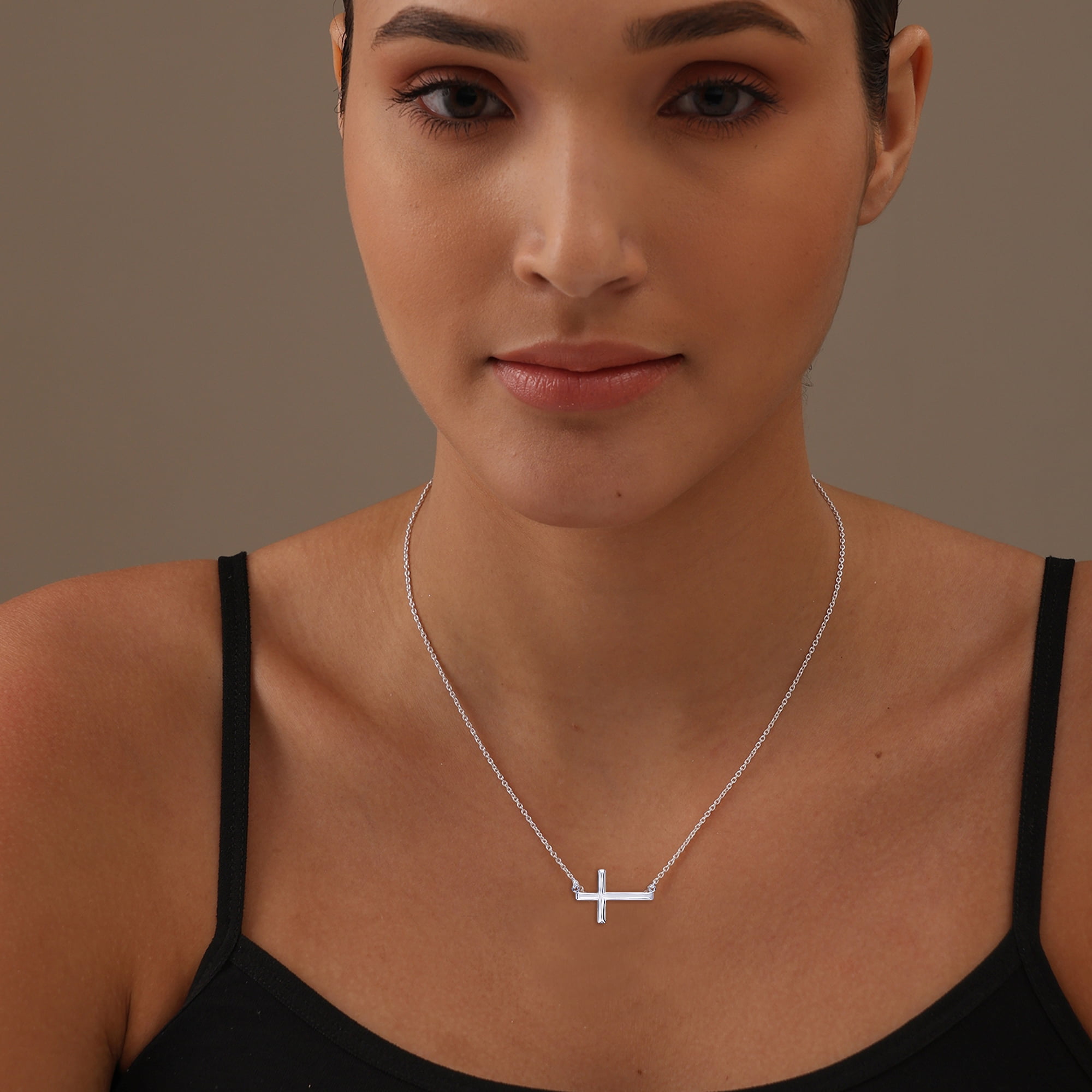 LeCalla 925 Sterling Silver Hypoallergenic Classic Cross Pendant Necklace With Cable Chain Jewelry Gifts for Women and Teen 16+2" Inches