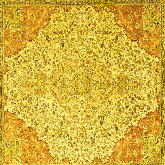 Ahgly Company Machine Washable Indoor Square Persian Yellow Traditional Area Rugs, 4' Square