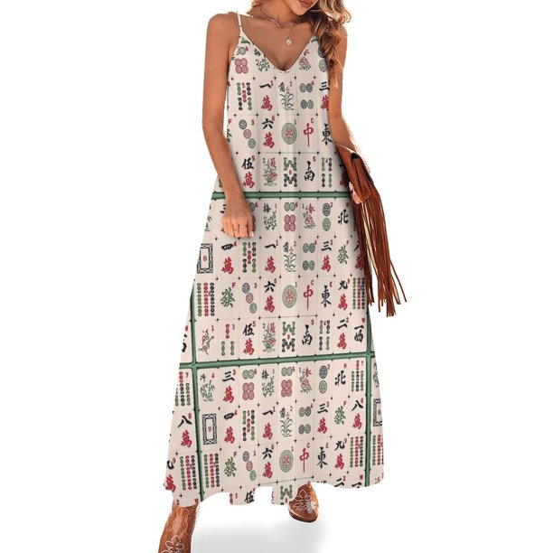 Vestido sin mangas de arte Mahjong, tendencia de ropa de mujer 2024, vestido de noche elegante y chic
