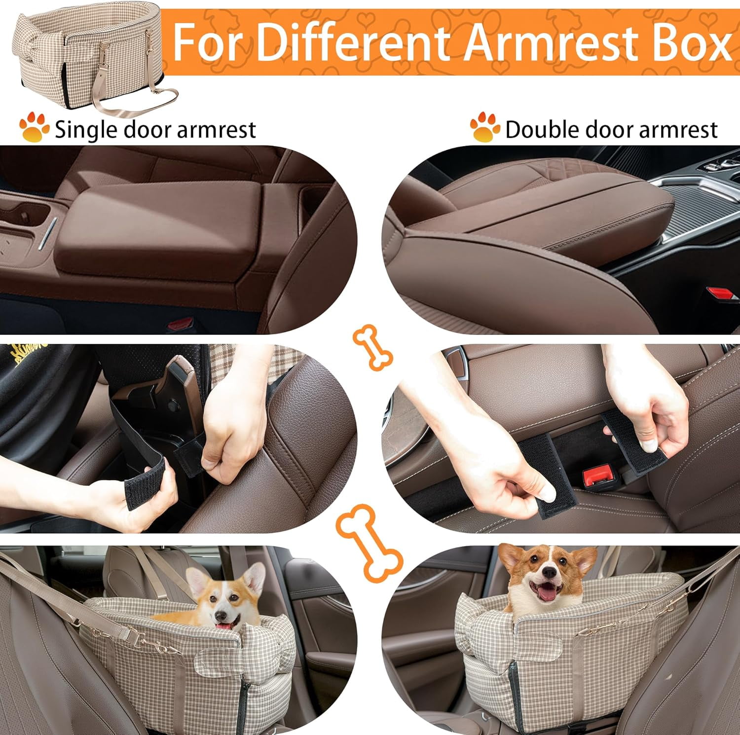 Sparklane - Center Console Dog Car Seat for Small Dog Removable Pet Car Seat with Cushion Board Safety Belt Console Dogs Seats for Mini Pet Puppy Up to 15 Lbs