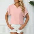 thumbnail image 2 of Women's Casual Cuffed Short Sleeve V Neck Office Blouse Solid Color Loose Fit Comfy Work Shirt Tops for Summer, 2 of 6