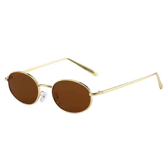 90s Retro Oval Metal Sunglasses – Narrow Frame Fashion Sunglasses, Lightweight UV400 Protection Shades for Men & Women, for Travel & Street Style