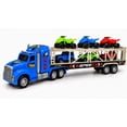 thumbnail image 2 of Friction Powered Toy Car Carrier Truck, 23 Inch Transport Trailer with 6 Mini Vehicles, Lights, Sounds, Opening Rear Door, Detachable Trailer, 2 of 9