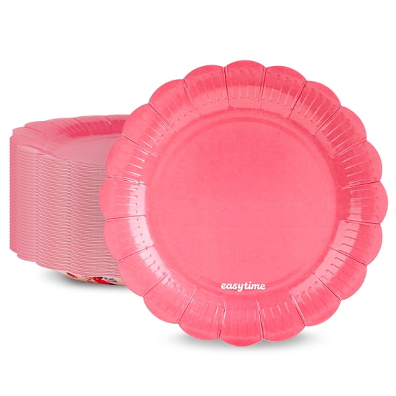 DTFMZOV Paper Plates Disposable, 30 Pack 7 inch Pink Floral Decorative Plates for Bridal Showers, Weddings, Tea Party, Cake Dessert Plates, Party Supplies