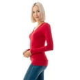 thumbnail image 2 of Simply Fashion Basic V Neck Long Sleeve T-Shirts - Stretch Cotton SpandexRED,SMALL, 2 of 5