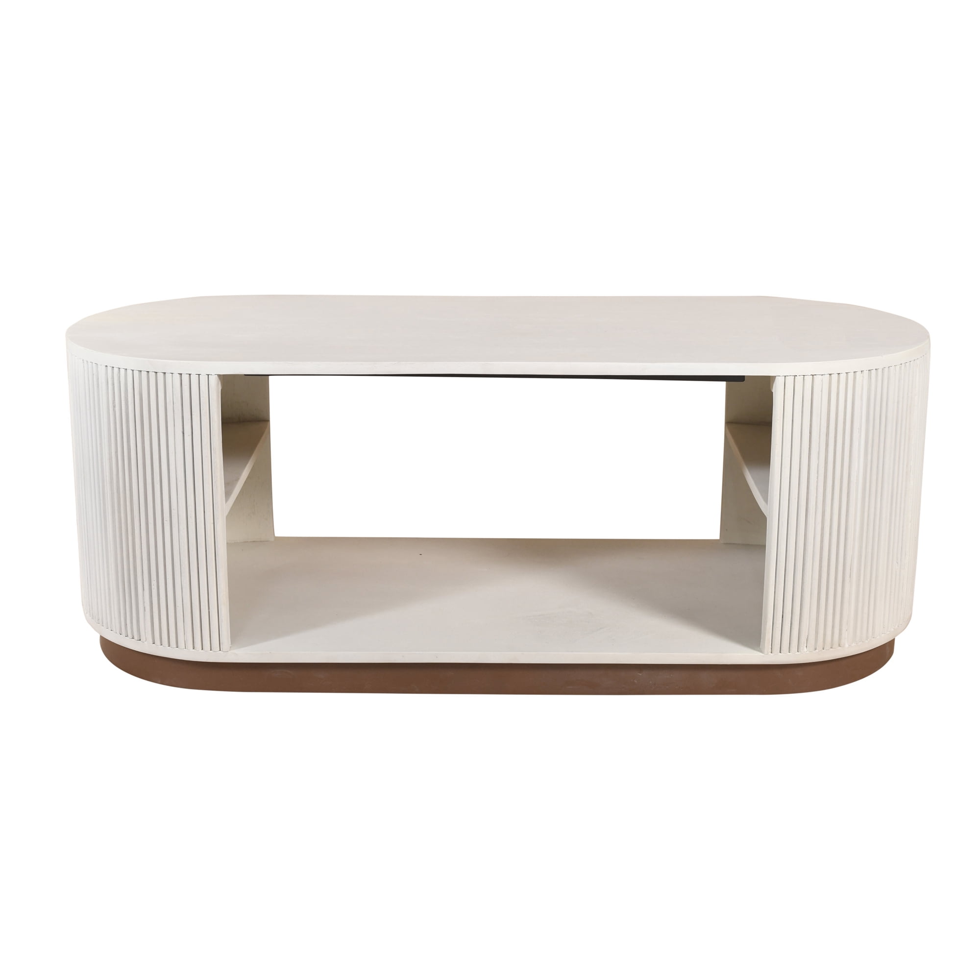 Ox Bay Natalia Mid-Century White Wood Oval Storage Coffee Table