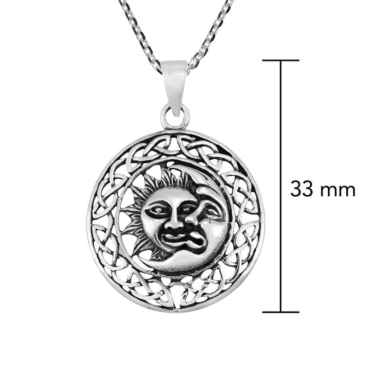 Sterling Silver Sun & Moon Eclipse Pendant Necklace
