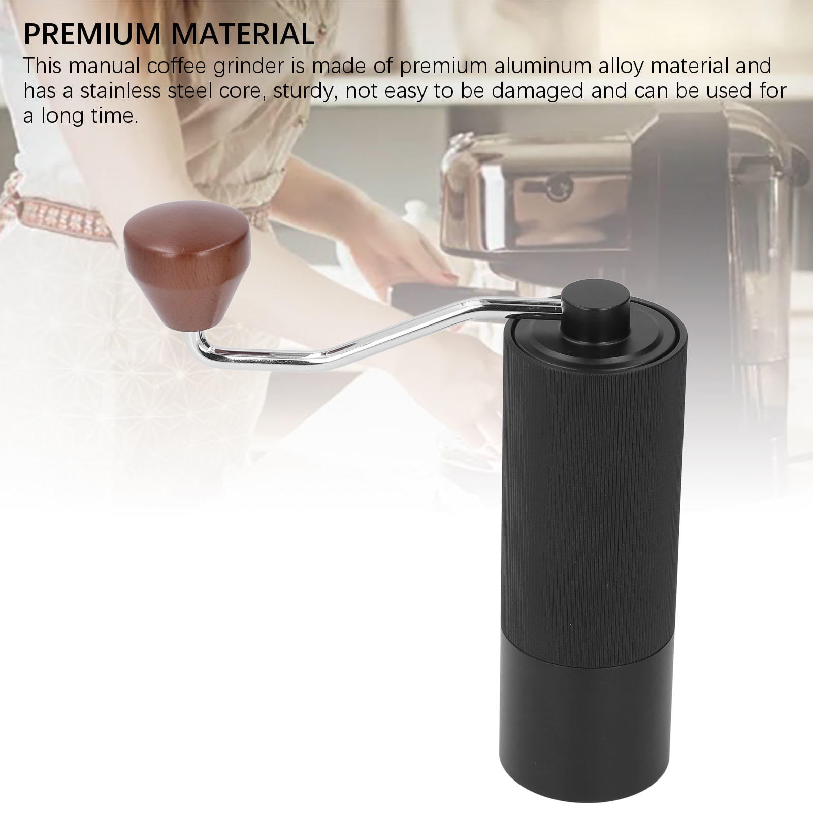 YAHHU Portable Manual Coffee Grinder – Aluminum Alloy & Stainless Steel Core, Adjustable Coarseness, Ideal for Travel & Camping
