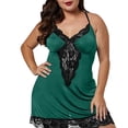 thumbnail image 4 of fheaev Plus Size Lingerie for Women Chemise V-Neck Lace Trim Sleeveless Sleepwear L5 Green, 4 of 9