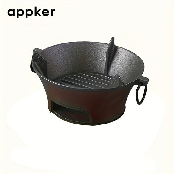 FortuneKey Trading Cast Iron Charcoal Stove Set - Versatile Round Heating Grill with Lid, Folding Handles, and Grate - Perfect for BBQ, Outdoor Cooking, and Kitchen Use - Black, Charcoal Grill