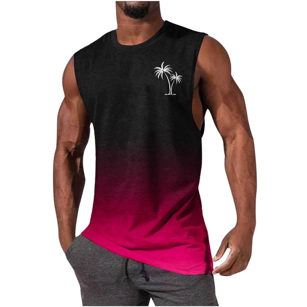 Camiseta sin mangas de cuello redondo para hombre, informal, a la moda, sin mangas, con estampado degradado, blusa deportiva de poliéster con cuello redondo para hombre