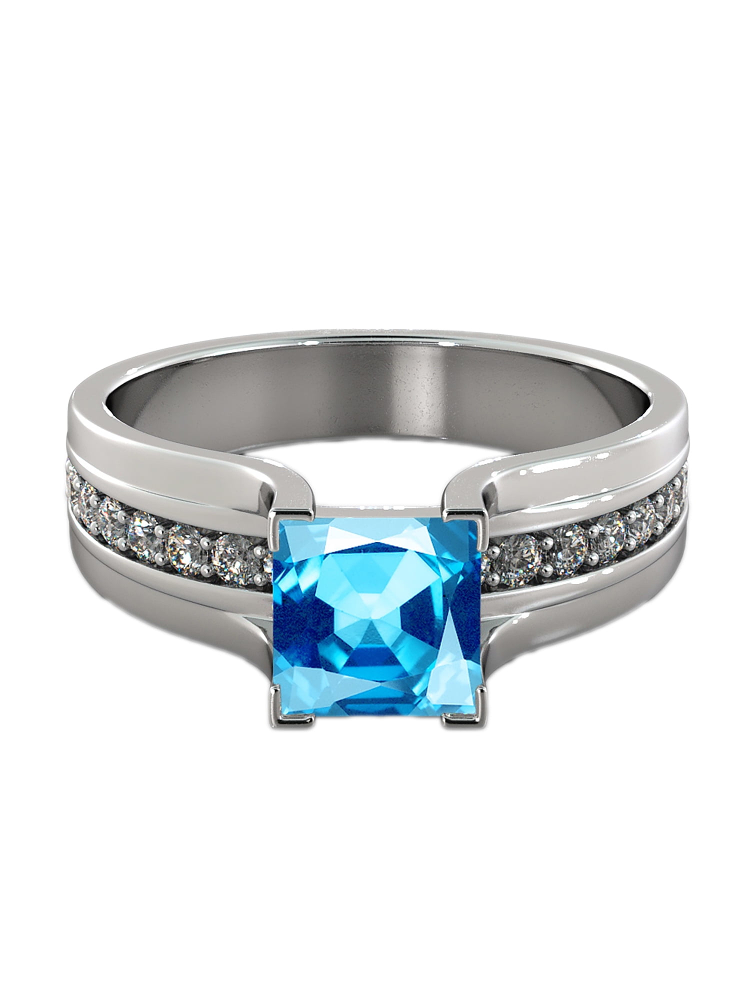 Aquamarine 5.20 ctw Ring with Diamonds 14K White Gold Bridge Channel set Princess by Diamonds Mine