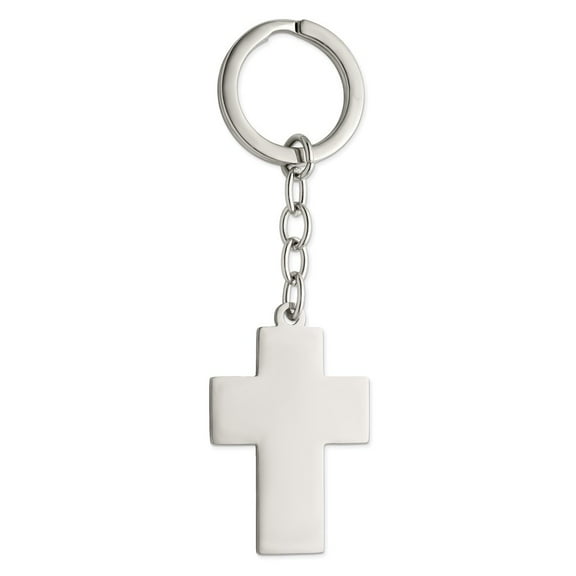 The Black Bow Engravable Polished Cross Key Chain in Stainless Steel