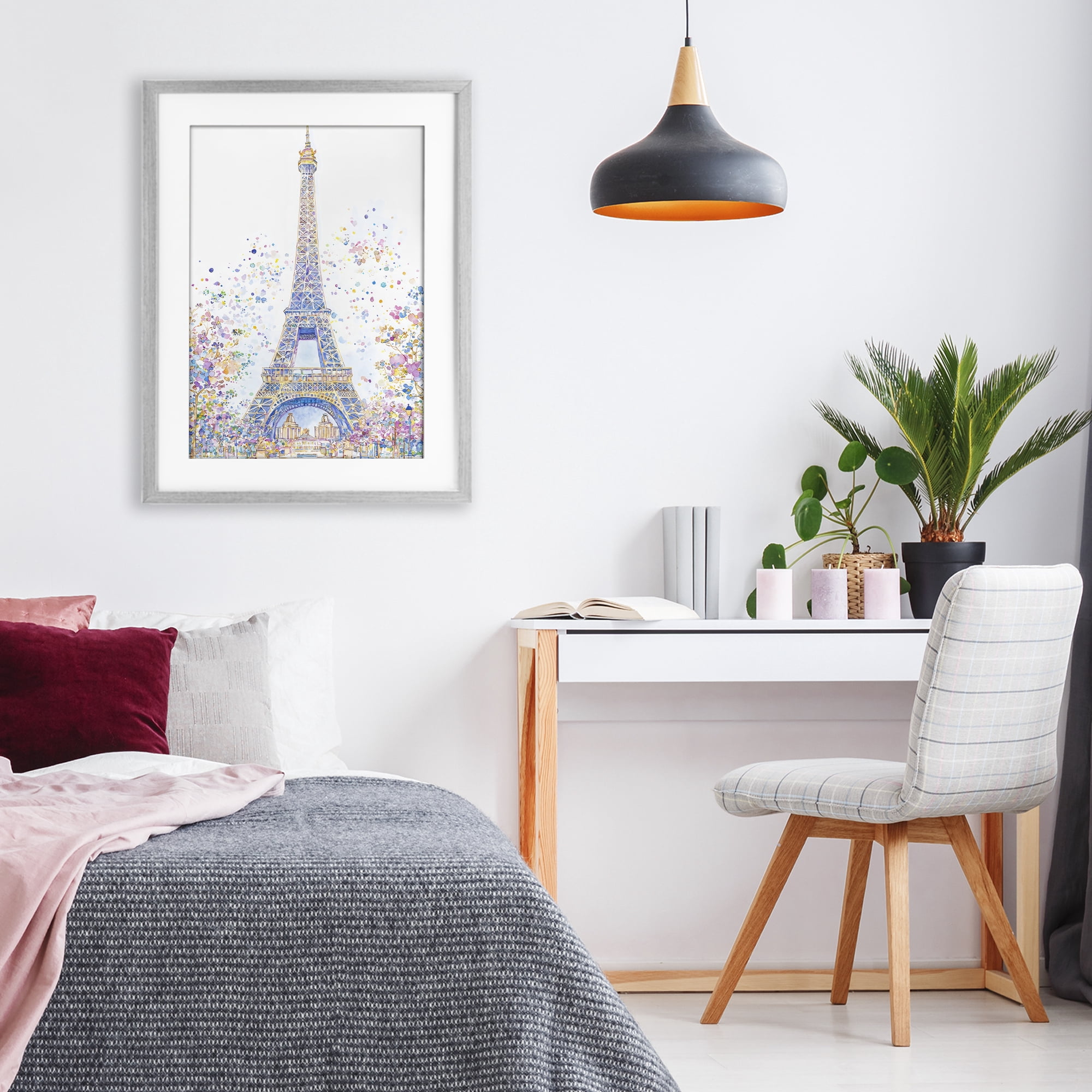 Stupell Industries Colorful Eiffel Tower Gray Framed Print Under Glass, design by Creative Studio