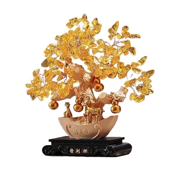 Adorno de escritorio de citrino con base for árbol de la fortuna, artesanía for la oficina, la sala de estar y la prosperidad.