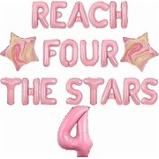 Reach 4 the Stars Birthday Decorations Girl reach 4 the Stars Birthday Balloon Banner Out Space 4th Party Decor Pink Astronaut Galaxy Planet Supplies for Out of This World Rocket 4th Party