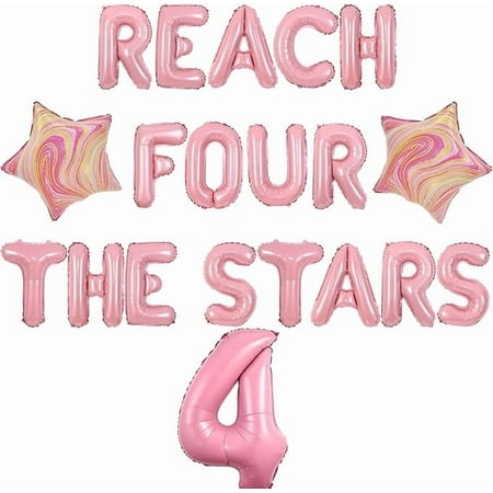 Reach 4 the Stars Birthday Decorations Girl reach 4 the Stars Birthday Balloon Banner Out Space 4th Party Decor Pink Astronaut Galaxy Planet Supplies for Out of This World Rocket 4th Party