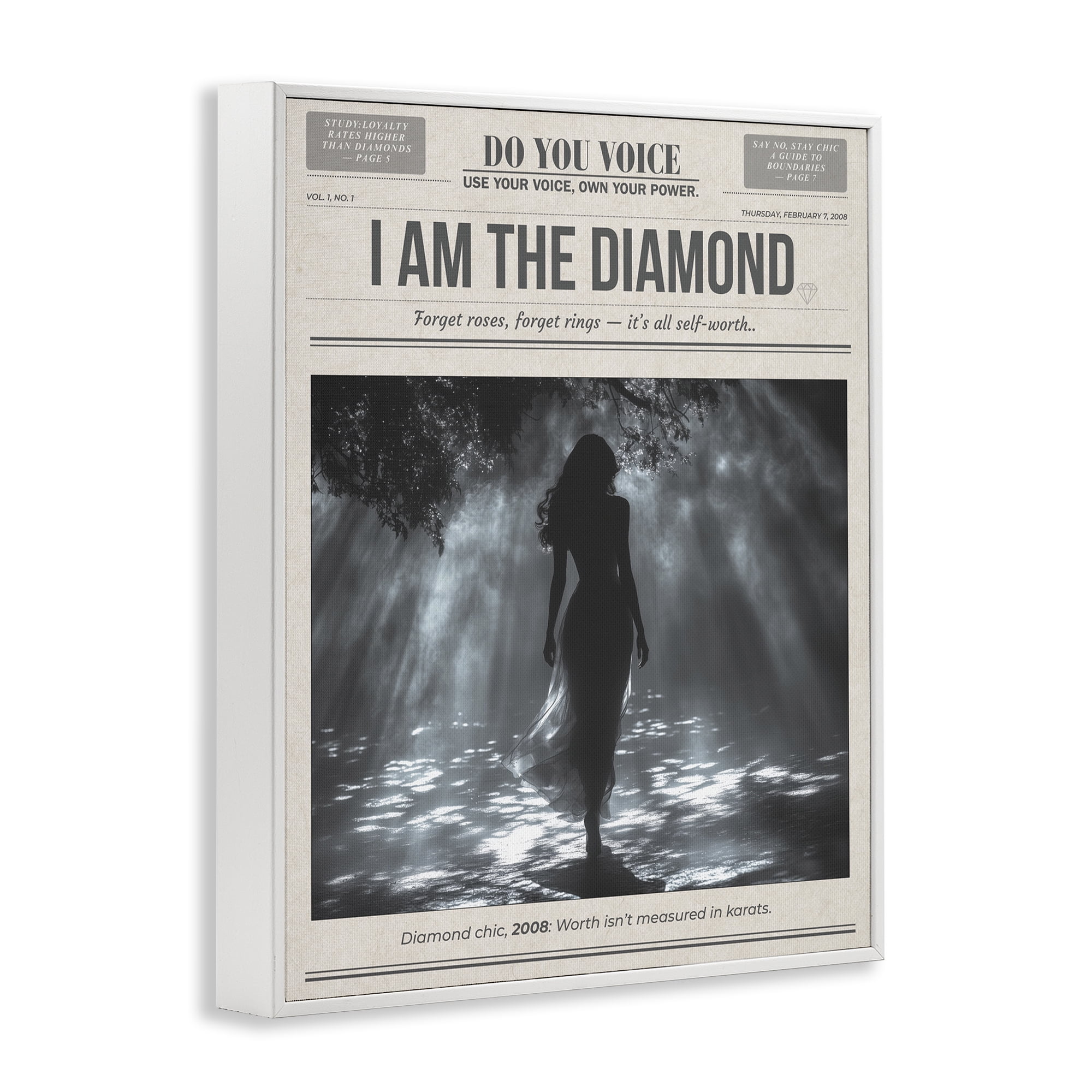 Stupell Industries Diamond Chic Newspaper White Framed Giclee Art, design by A Barefoot Stylist