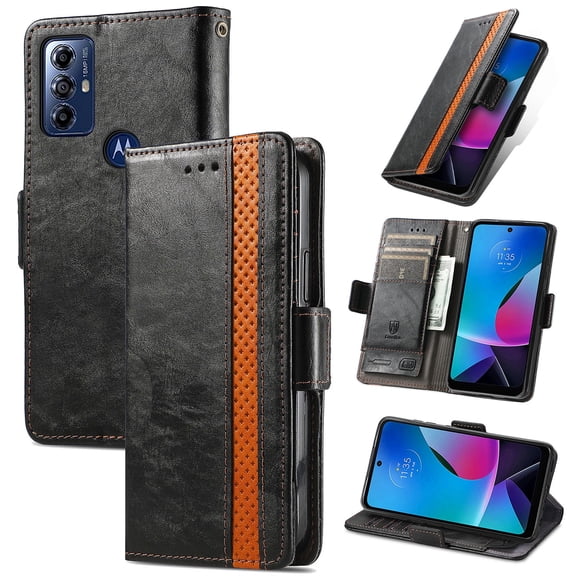 Allytechgroup Moto G Play 2024 Wallet Case, RFID Blocking Cards Holder Vintage PU Leather Folio Flip Stand Shockproof Magnetic Closure Wallet Case for Motorola Moto G Play 2024, Black