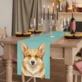 thumbnail image 3 of Green Dog Cotton Linen Table Runner for Dining Kitchen, Funny Animals Modern Art Wedding Outdoor Party Tablerunners Decoration, Dresser Scarf Coffee Tablecloth Runners 13x70 Inches, 3 of 9