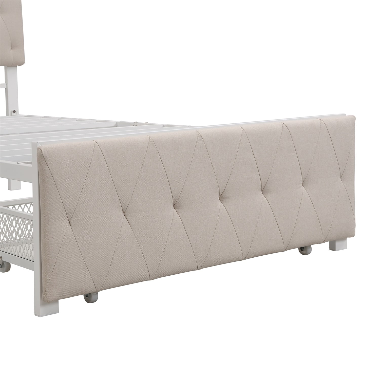Kadyn Metal Platform Twin Bed Frame with Storage Drawer, Twin Platform Bed Frame with Upholstered Headboard, No Box Spring Needed, Beige&Twin