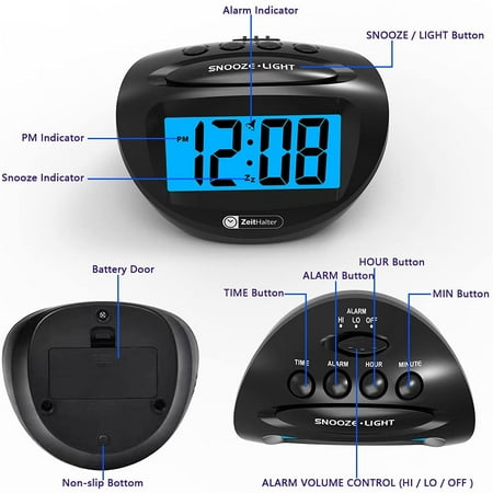 Zeithalter Mini Travel Digital Alarm Clock For Kids Ascending Clear Lcd Display Digits Readout Adjustable Volume 5 Mins Snooze Blue Backlight Battery Powered Electronic Black Canada Digital Alarm Clock, Ascending Alarm Clock