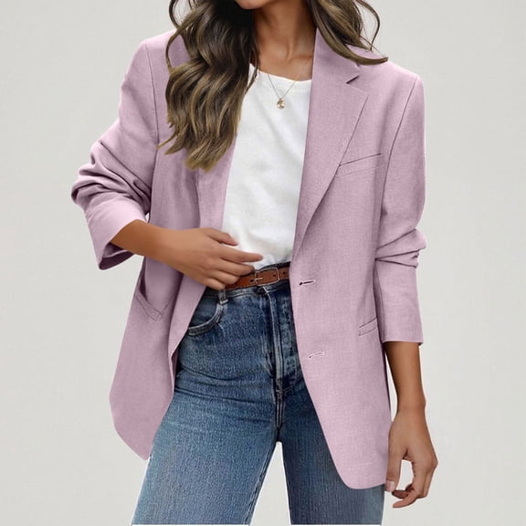 ClodeEU Womens Lapel Blazer, Long Sleeve Open Front Blazer,Work Office Suit Jackets with Button Pink,Womens Plus S