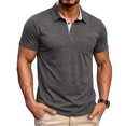 thumbnail image 3 of Men's Golf Polo Shirts Collared Short Sleeve Shirts Button Down Casual Basic Lightweight Polo Tee Solid Color Golf T Shirt,Gray L, 3 of 4