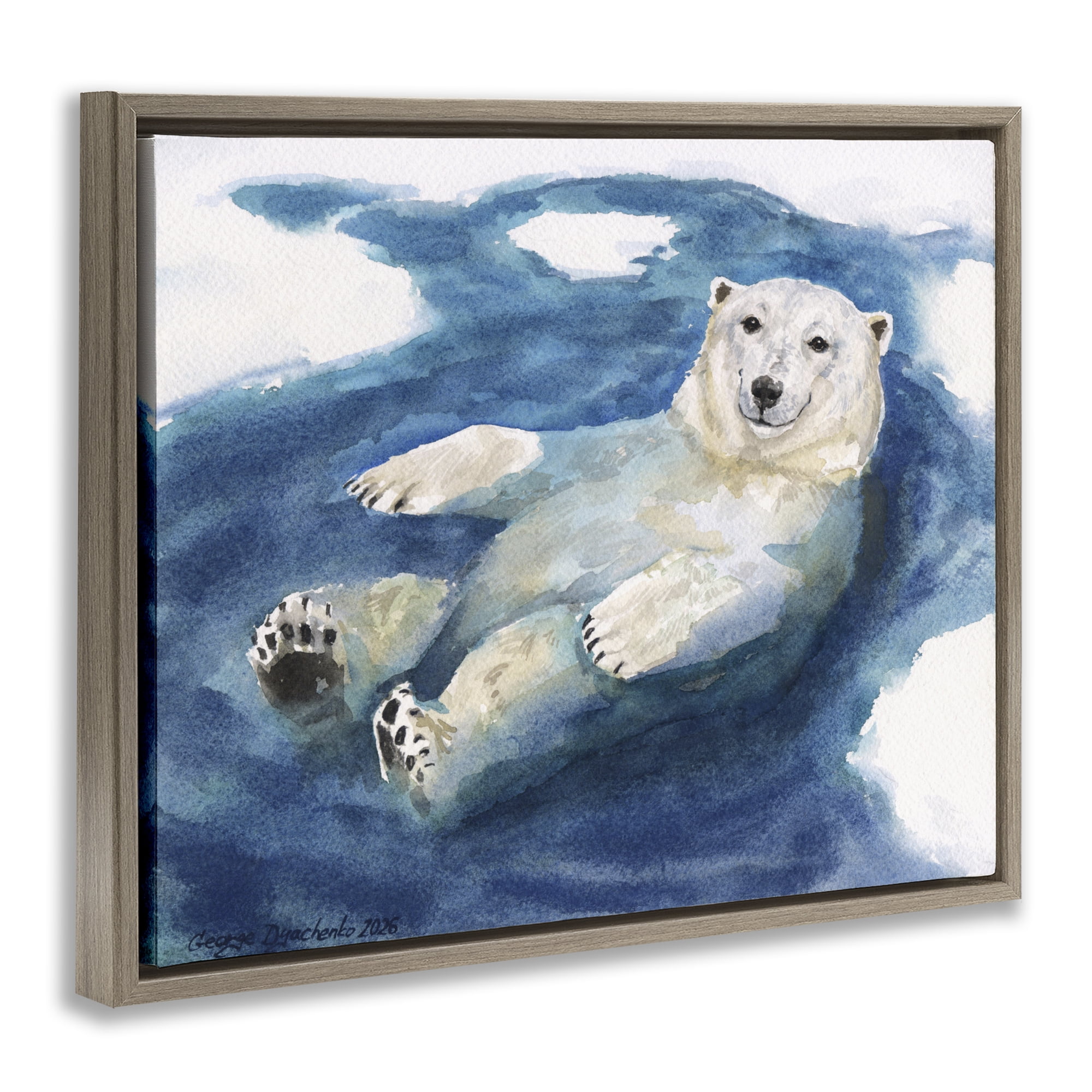 Stupell Industries Polar Bear Icy Bath Time Brown Framed Floater Canvas Wall Art, design by George Dyachenko