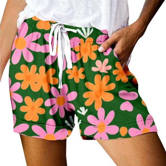 Women's Shorts High Waisted Stretchy Print Loose Lace Up Sports Casual Summer Jean Shorts with Pockets S-2XL