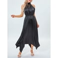 thumbnail image 4 of Faithtur Femmes Été Décontracté Midi Robe Unie Couleur Licou Robe Sans Manches Mode Irrégulière Ourlet Robe de Soirée, 4 of 9