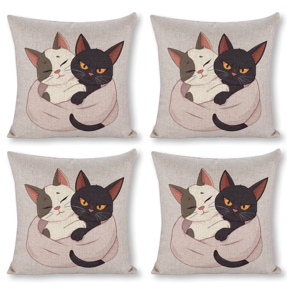 cat blanket illustration Linen toss pillowcase Decoration pillowcase Gift preferred 24x24" Cushion cover 4 set Sofa pillowcase Sofa bedroom living room car